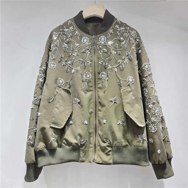 Beaded Embroidery Flower Baseball Fashionable Slimming Coats