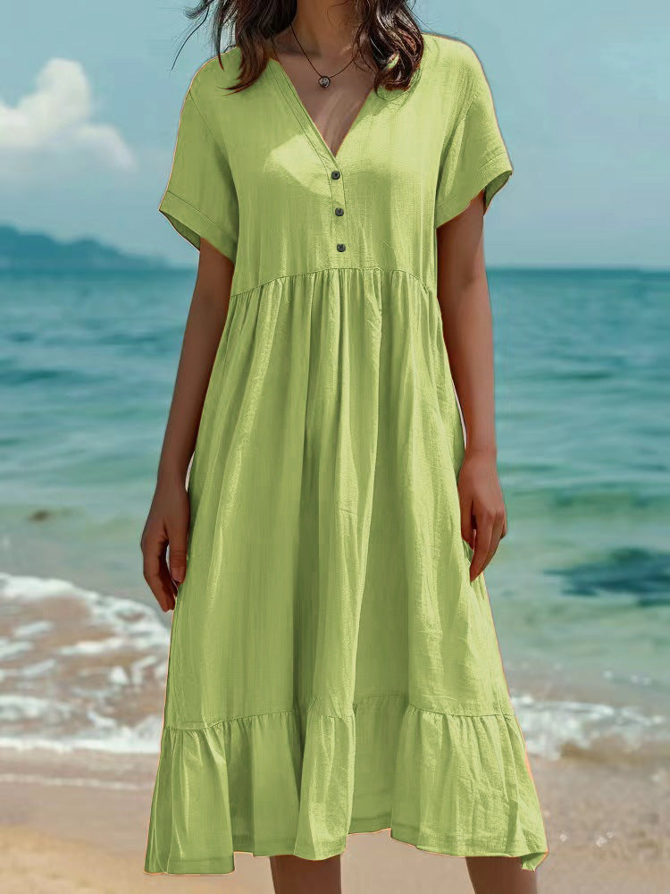 Women's Solid Color Sleeve Fashion Pleating Dress