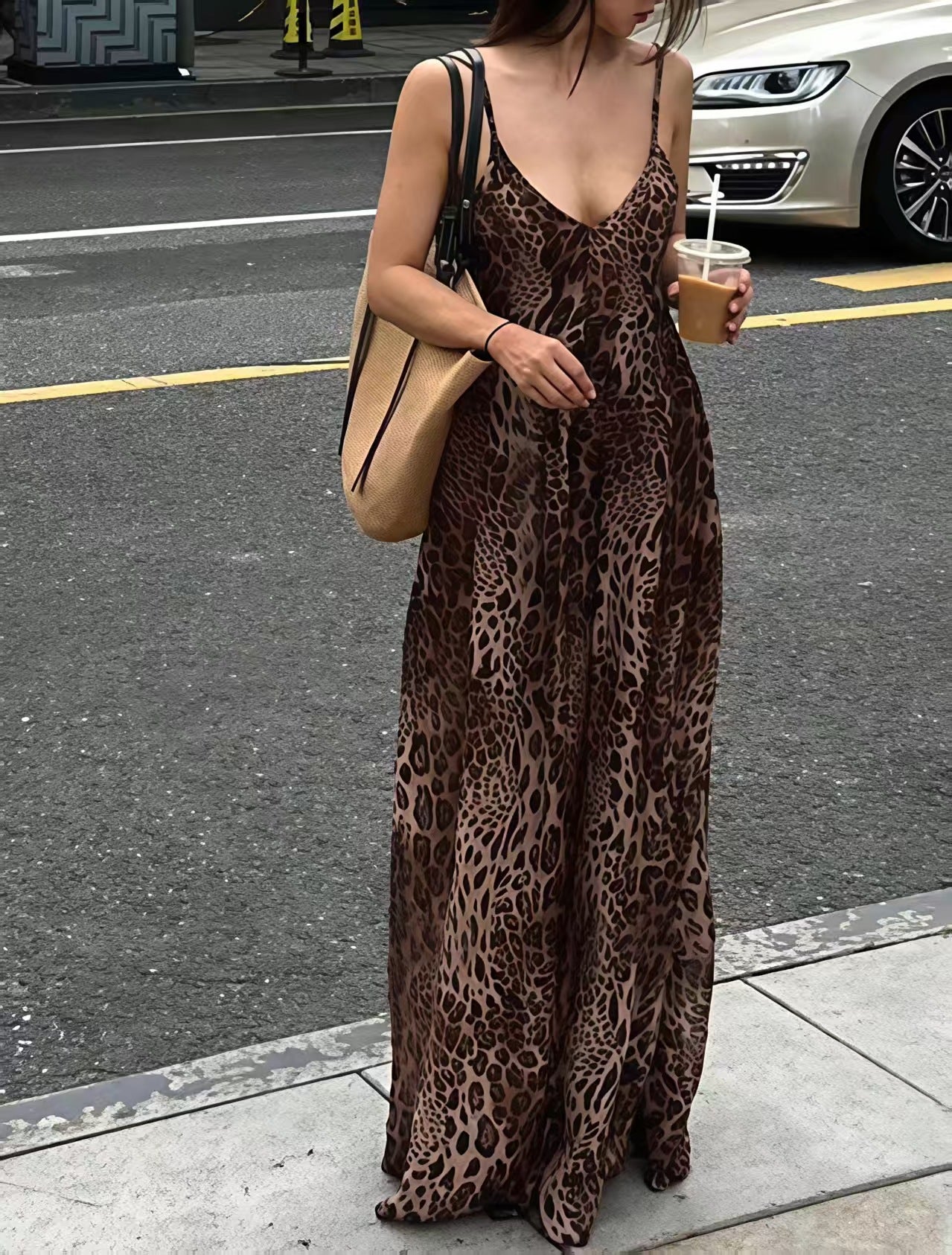 Hot Sexy Leopard Print Backless Collar Summer Dress