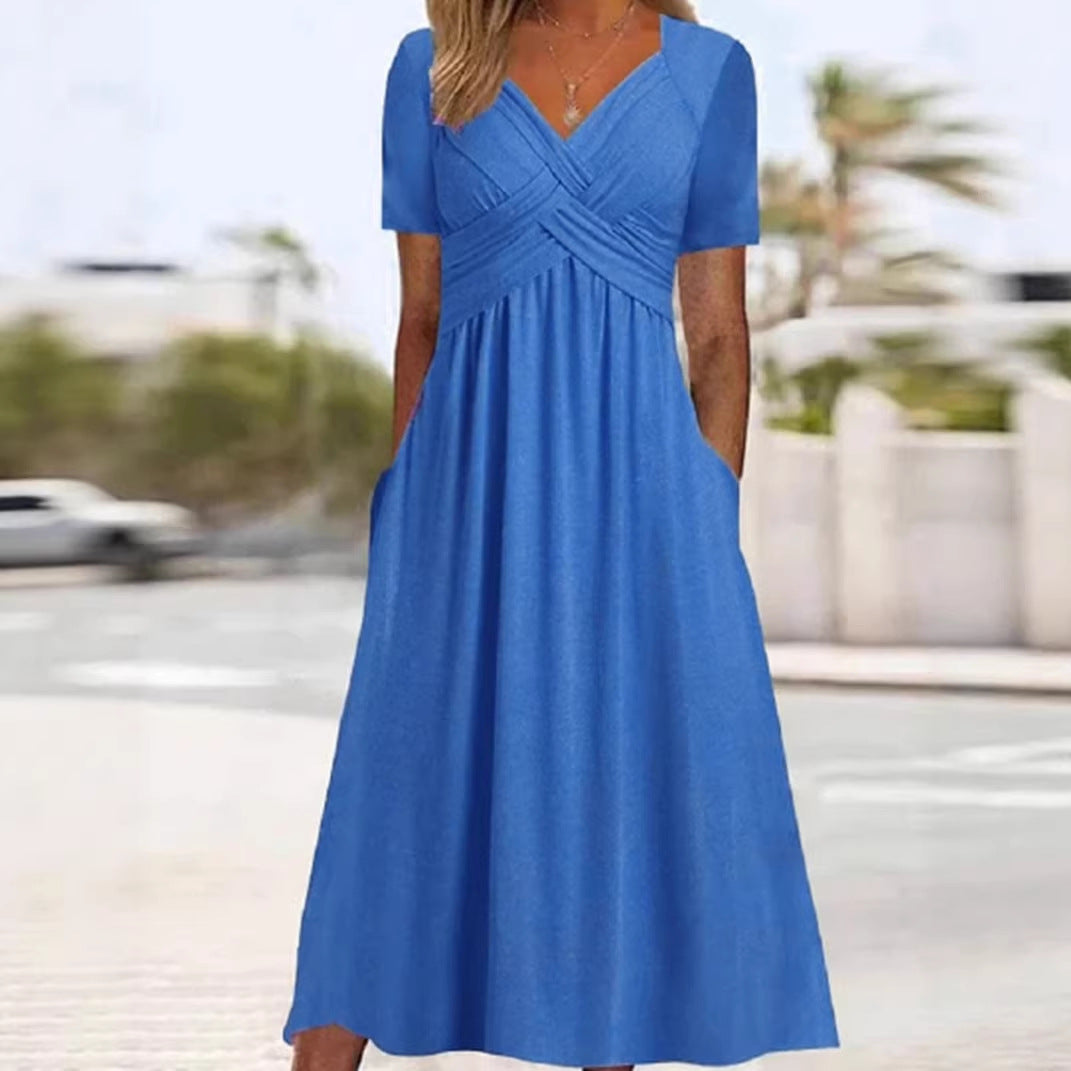 Women's Spring Personality Solid Color Sleeve Pocket Clothing