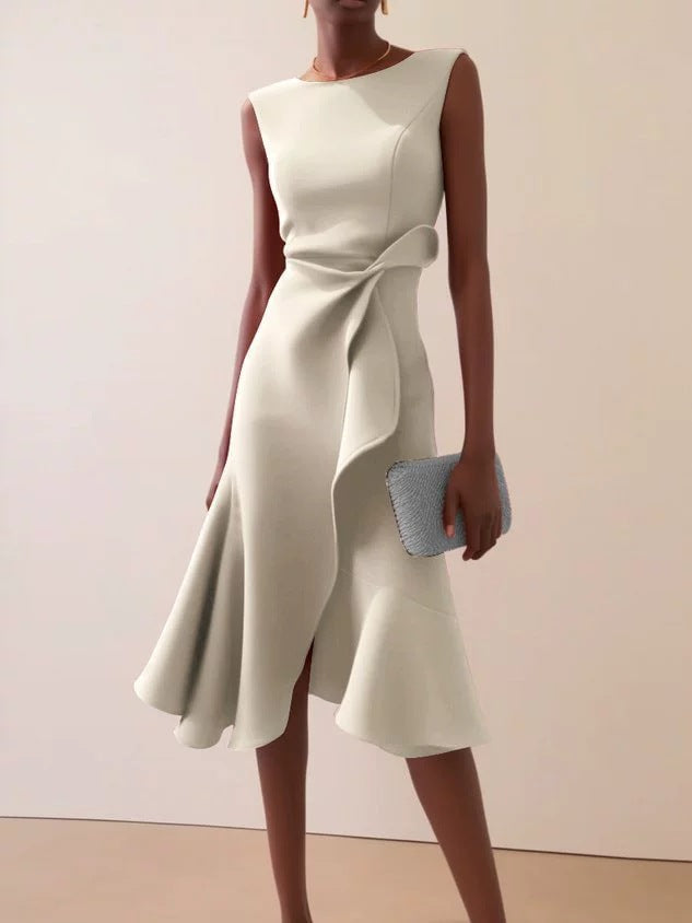 Women's Sleeveless Red Elegant Round Neck Dress