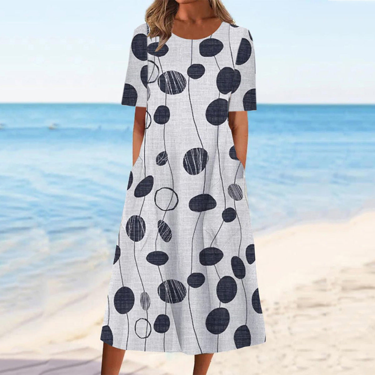 Women's Summer Casual Round Neck Printed Elegant Dress