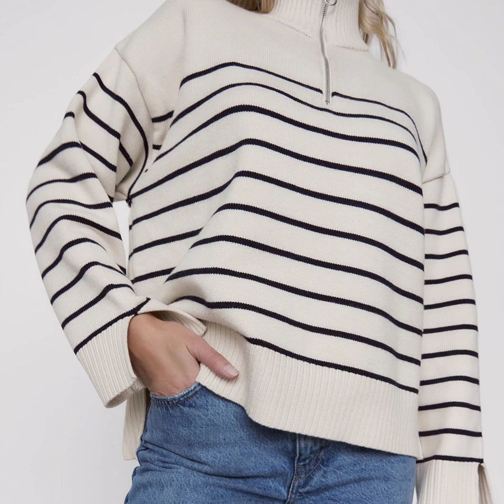 Pretty Half Turtleneck Loose Striped Knitted Sweaters