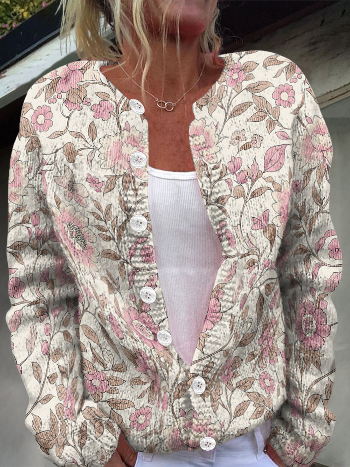 Beautiful Winter Single-breasted Floral Warm Button Sweaters