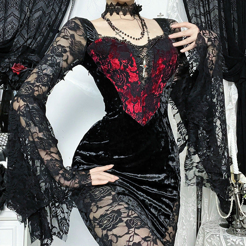 Vampire Chain Long-sleeved Dress Gothic Style Lace Dresses
