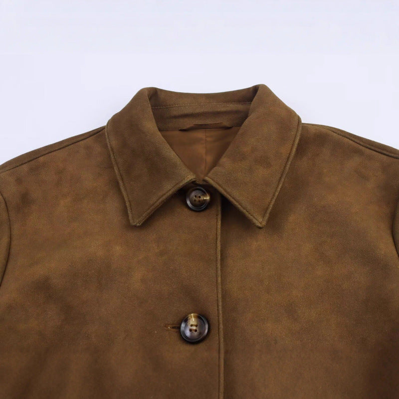 Women's Suede Effect Lapel Long Sleeve Jackets