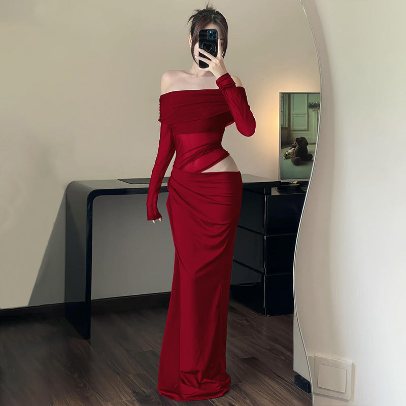 Women's Sexy Pure Desire Mesh Stitching Long Dresses