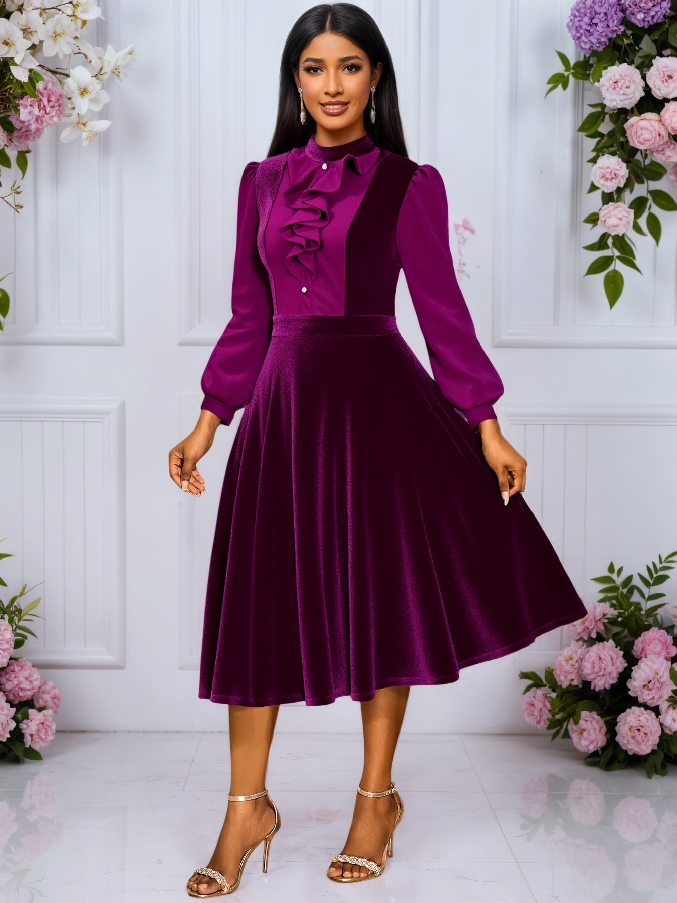 Veet Banquet Party Elegant Dress Wooden Ear Skirts