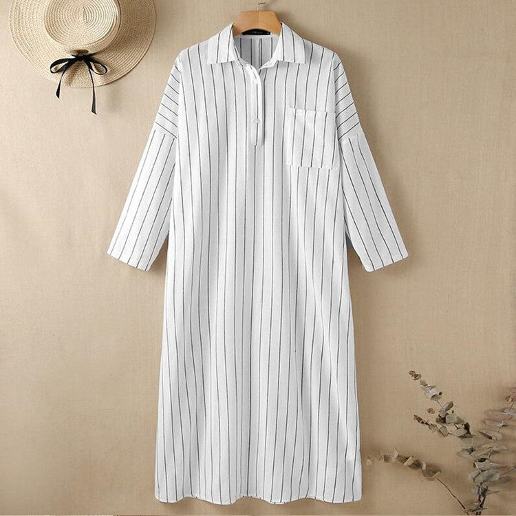 Lapel Collar Temperament Commute Striped Loose Cardigans