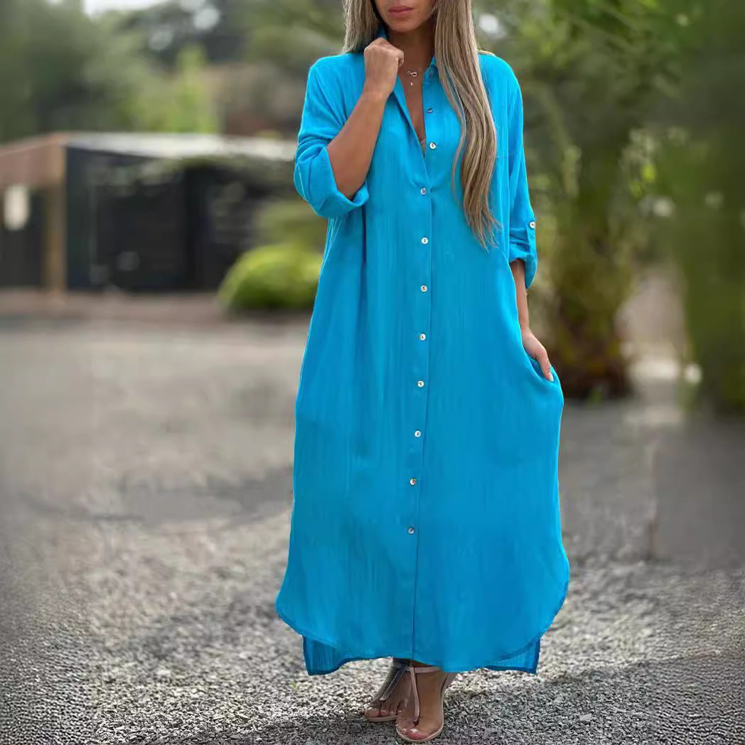 Women's Dress Cotton Linen Shirtdress Fashion Casual Dresses
