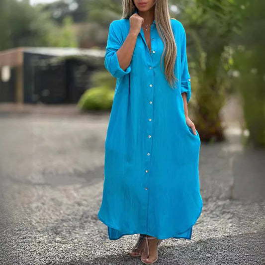 Women's Dress Cotton Linen Shirtdress Fashion Casual Dresses