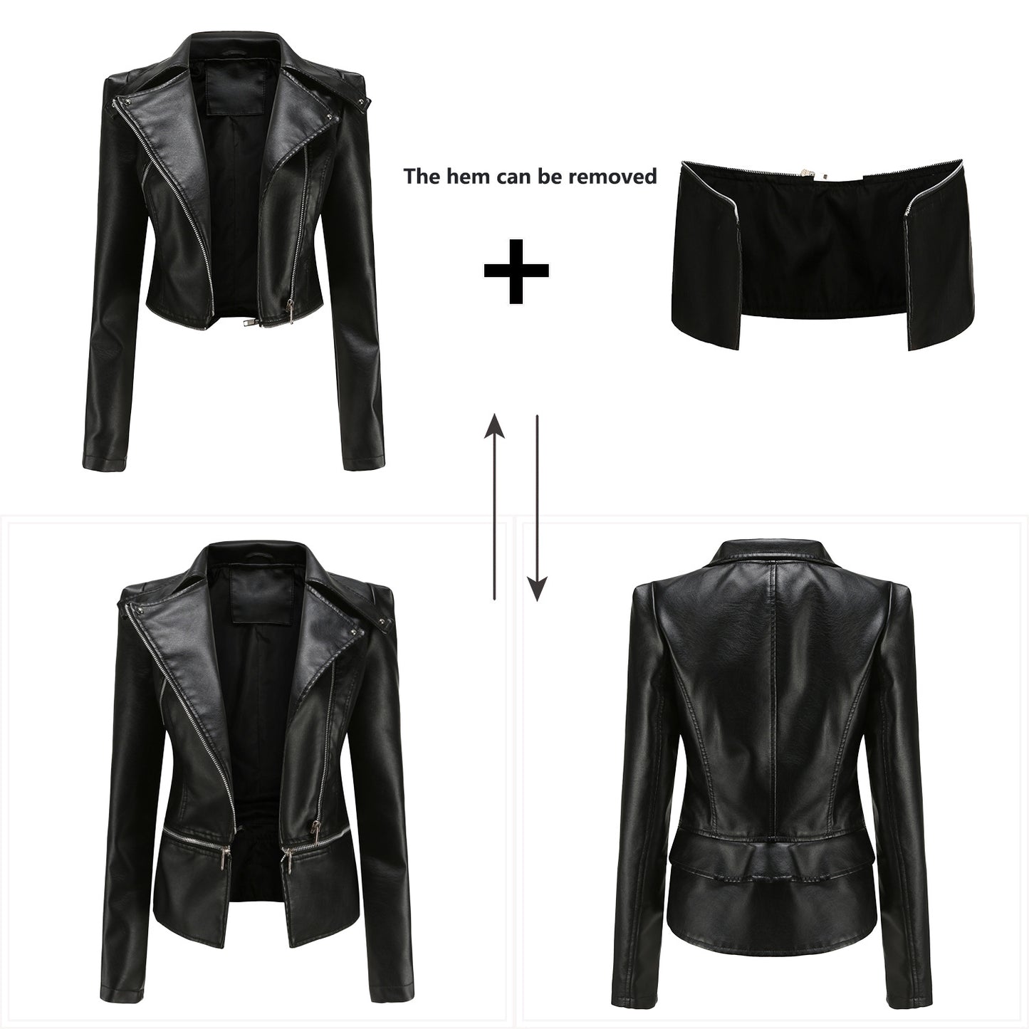 Women's Leather Detachable Hem Fashion Casual Jackets