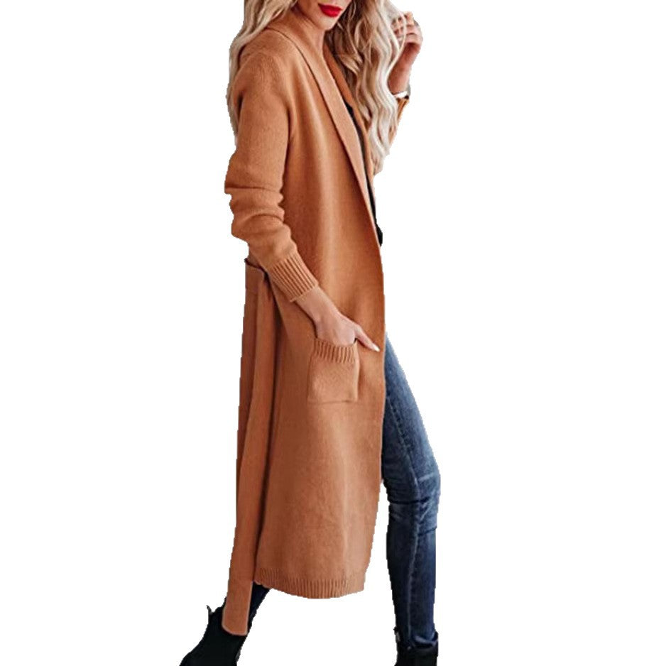 Charming Trendy Women's Mid-length Knitted Lapel Women's Sweater