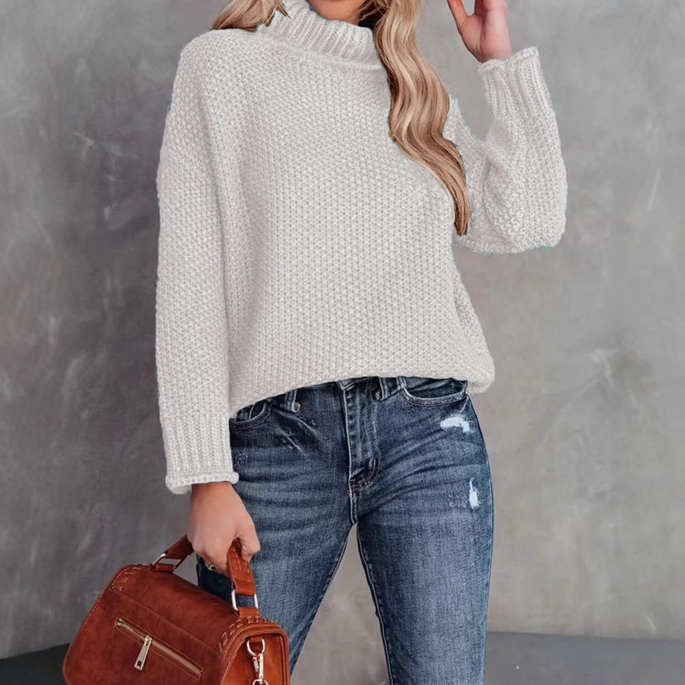 Women's Turtleneck Knitting Long Sleeve Hemming Women's Sweater