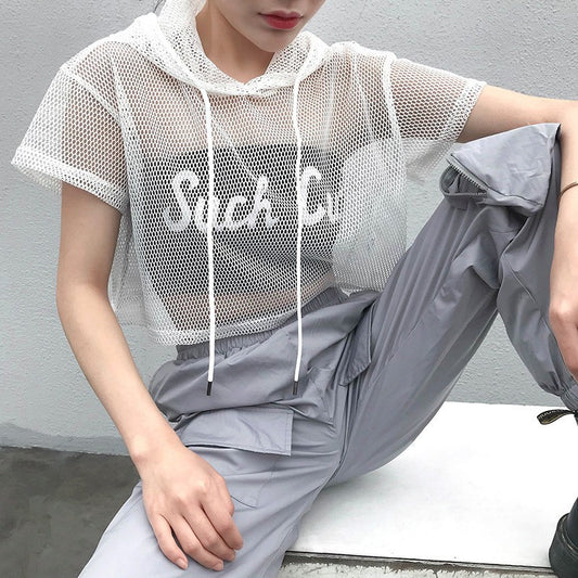 Women's Fashion Street Style Mesh Outerwear T-shirt Blouses