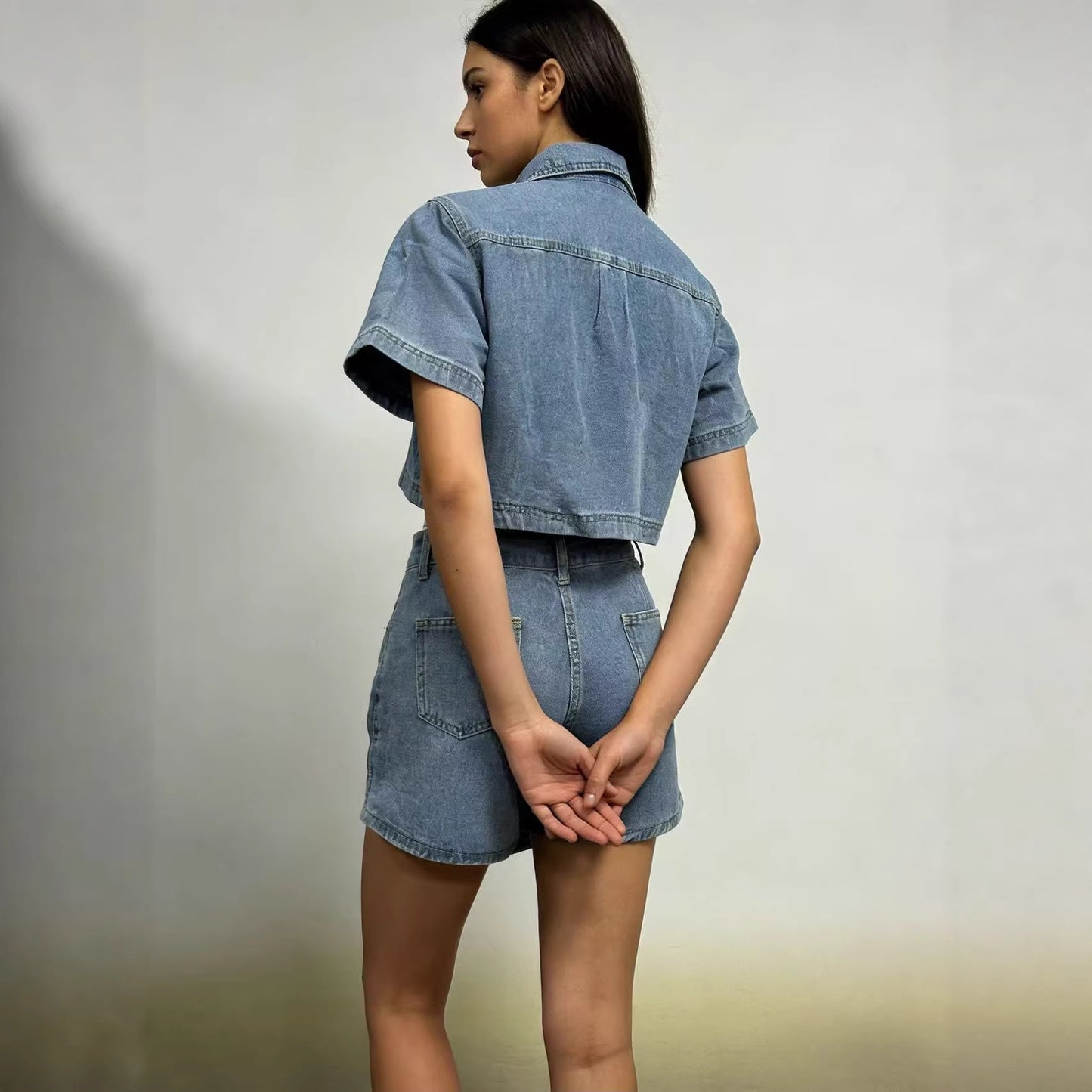 Women's Denim Culottes Summer Short-sleeved Hot High Suits
