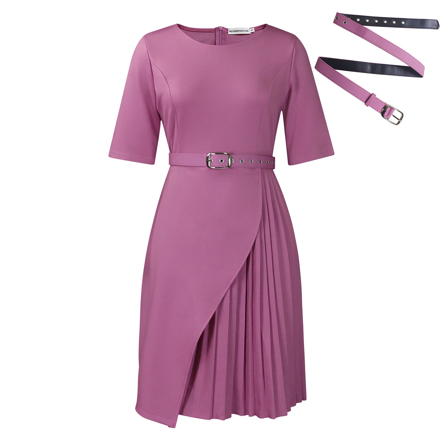 Women's Color Fashion Elegant Sleeve High Waist Dress