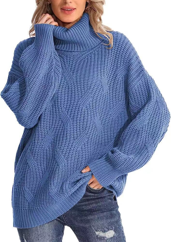 Women's Turtleneck Twisted Knitted Pullover Long Sleeve Sweaters