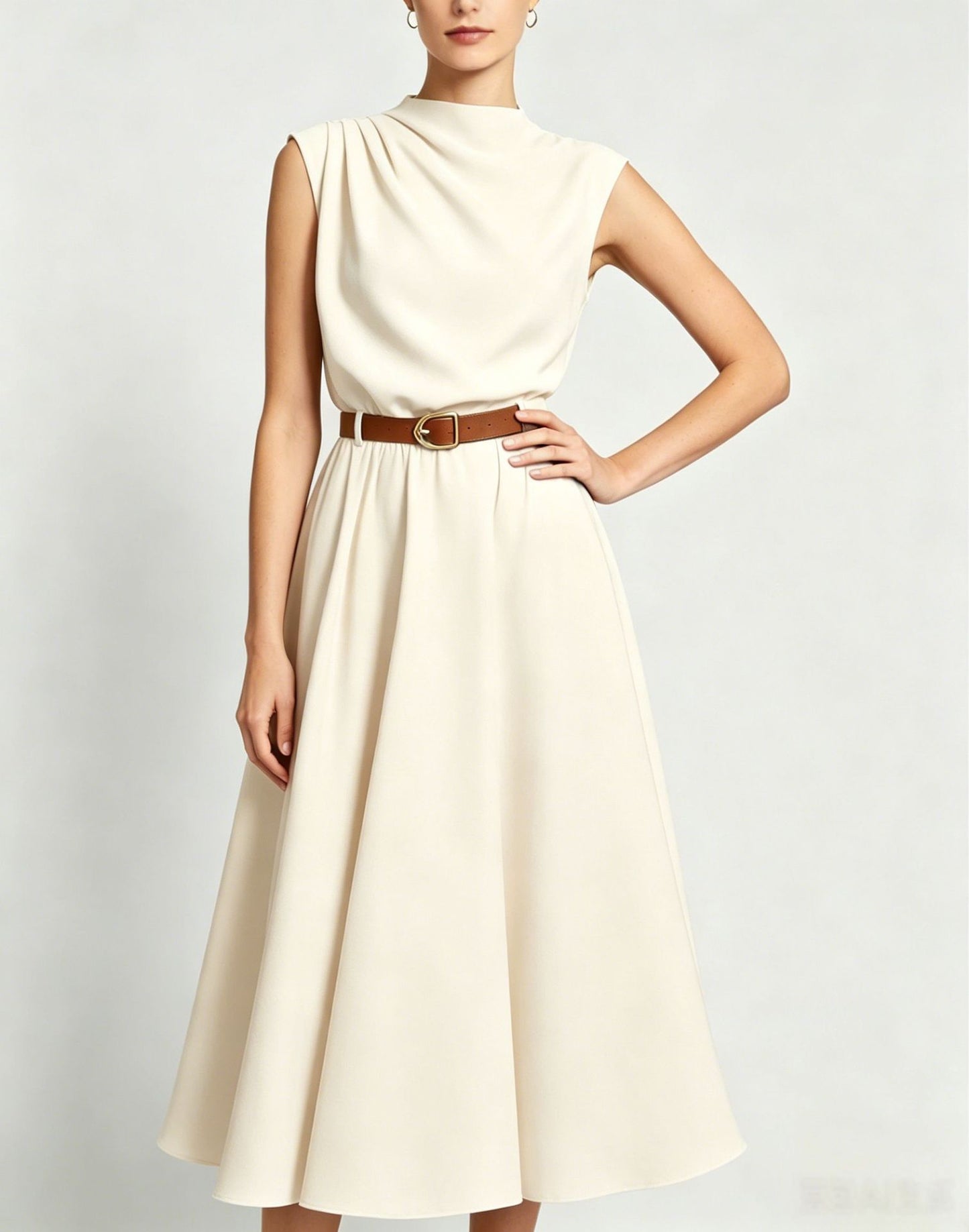 Summer Turtleneck Sleeveless Single Side Pleating With Dress