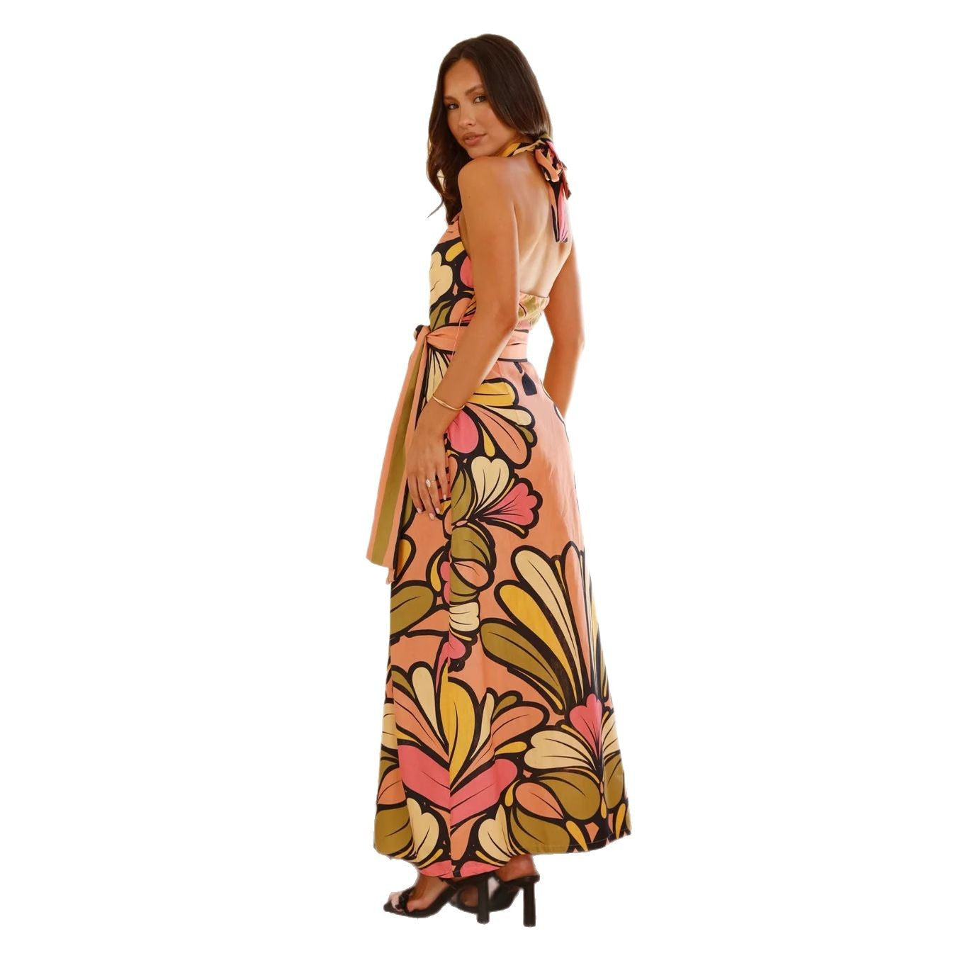 Elegant Halter Linen Long Large Hem Dresses