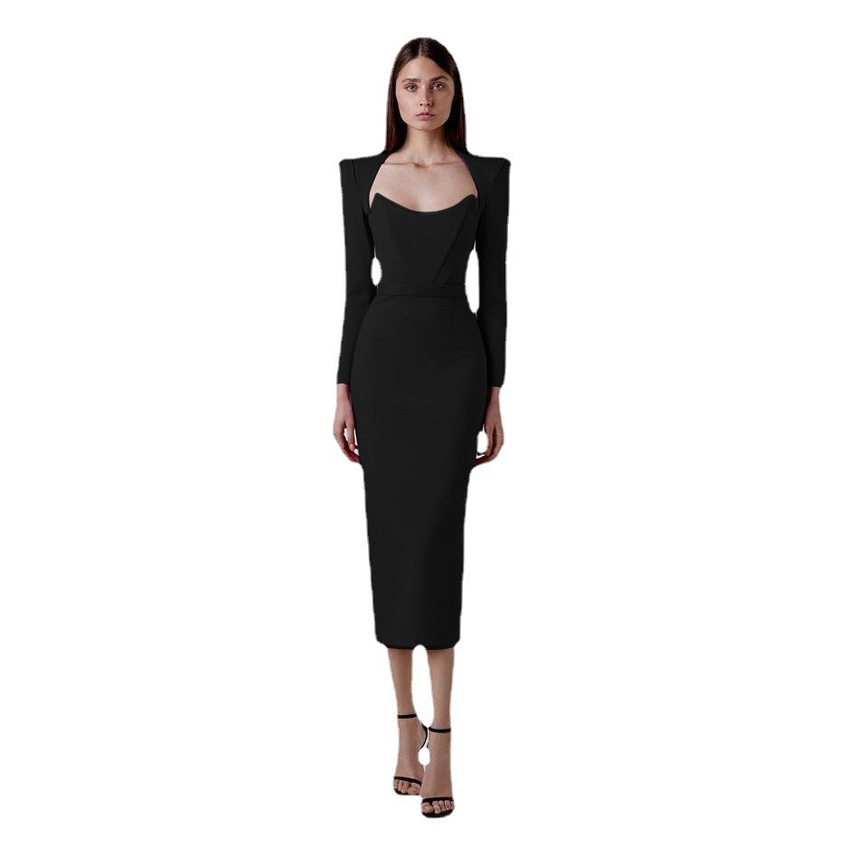 Women's Style Dress Square Collar Horn Shoulder Dresses