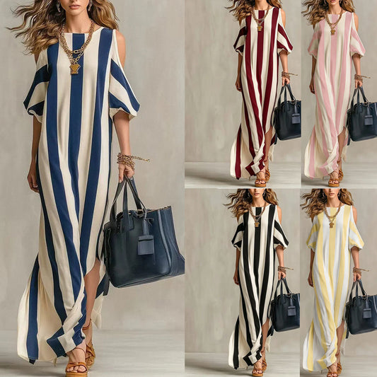 Shoulder Digging Loose Slimming Slit Holiday Long Style With Medium Dress