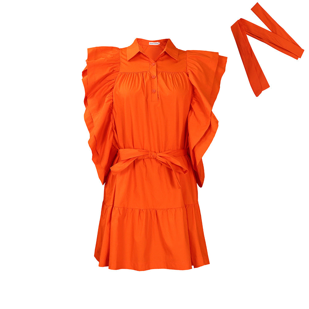 Women's Fashion Wear Lapel Flying Sleeves A- Dresses