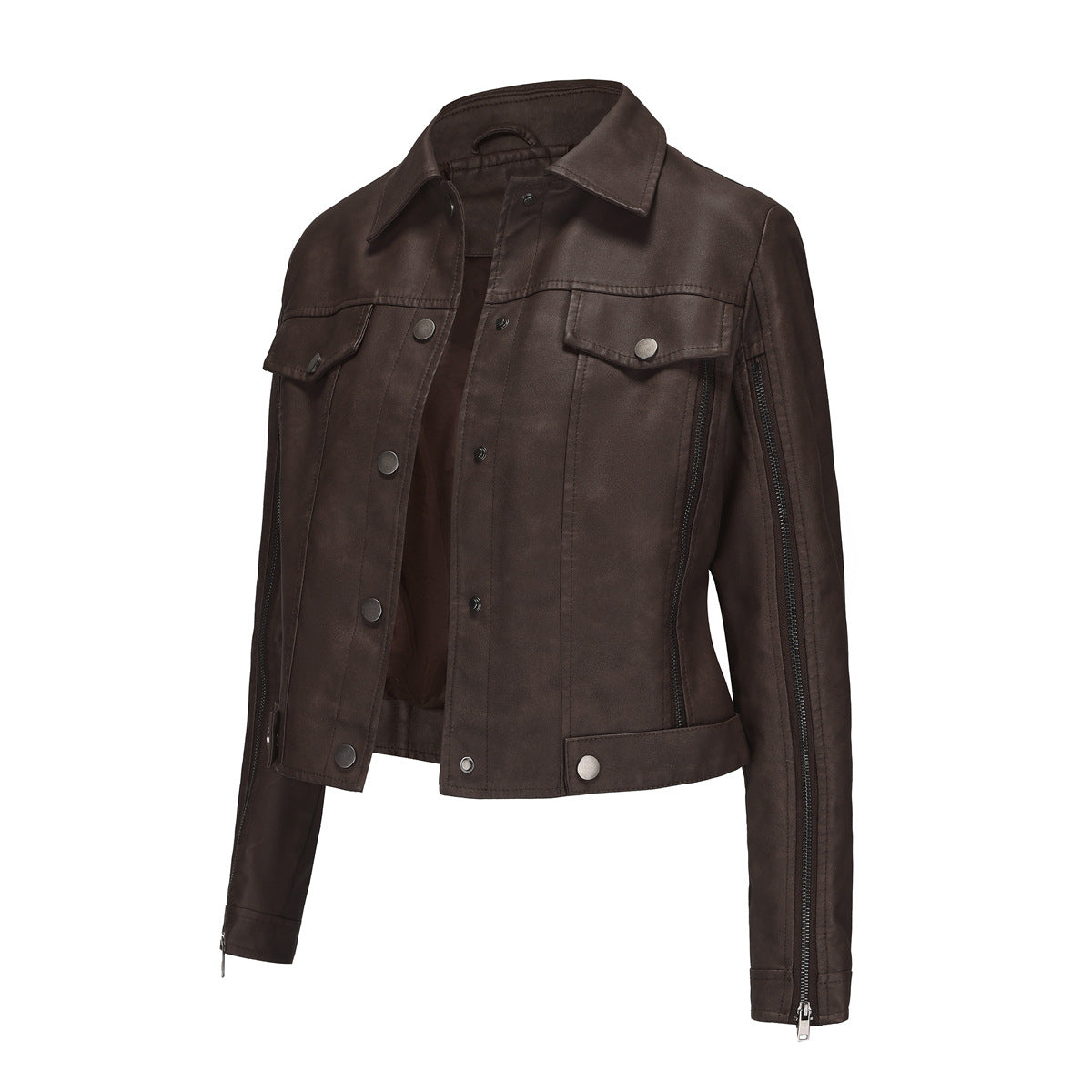Women's Fashion More Than Zipper Decorations Motorcycle Long-sleeved Popular Jackets