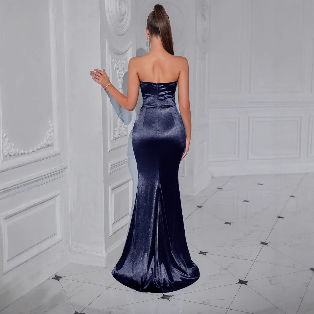 Banquet Elegant Sexy Tube Pleated Slit Dress