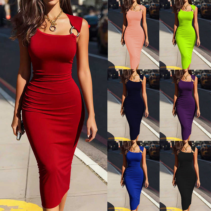 Women's Irregular Collar Elegant Sexy Sheath Sleeveless Dress