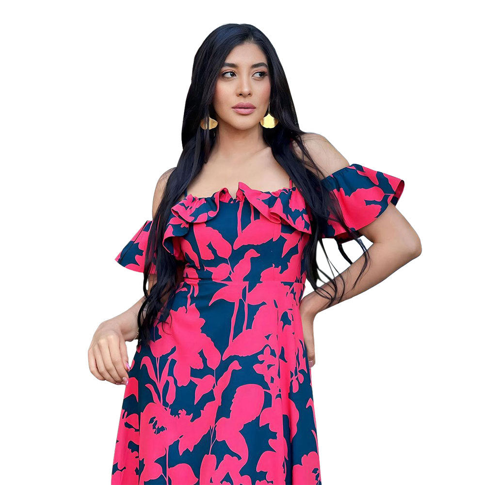 Backless Fashion High Waist Print Long Dresses