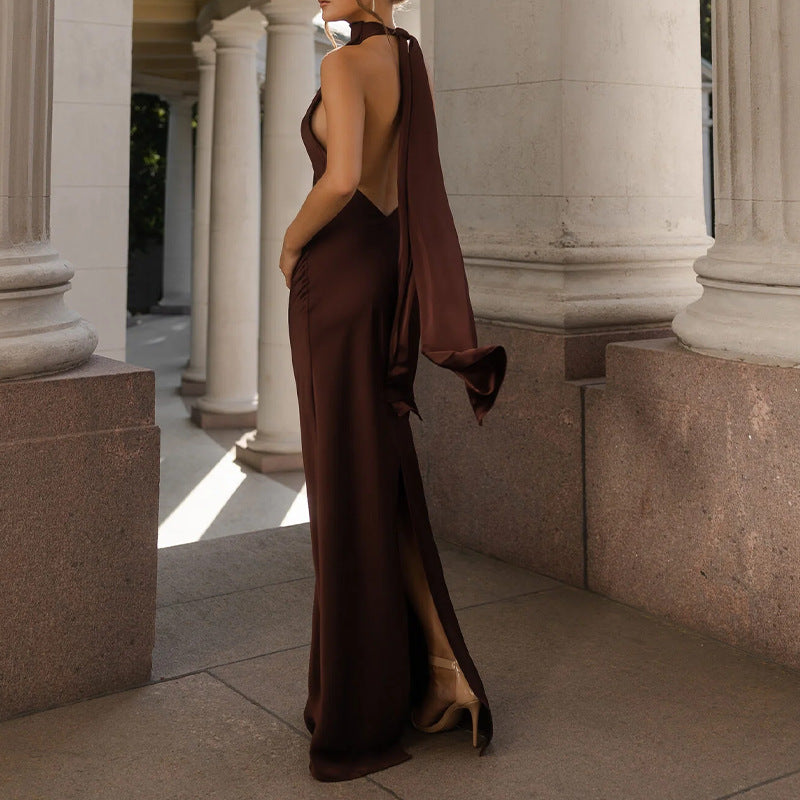 Summer Fashion Sexy Satin Backless Solid Dresses