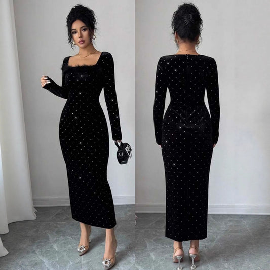 Women's Diamond Veet Cinched Slim Fit Long Dress