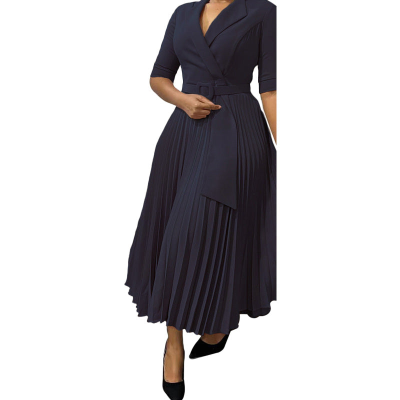 Women's Fashion Tailored Collar Tie Pleated African Dresses