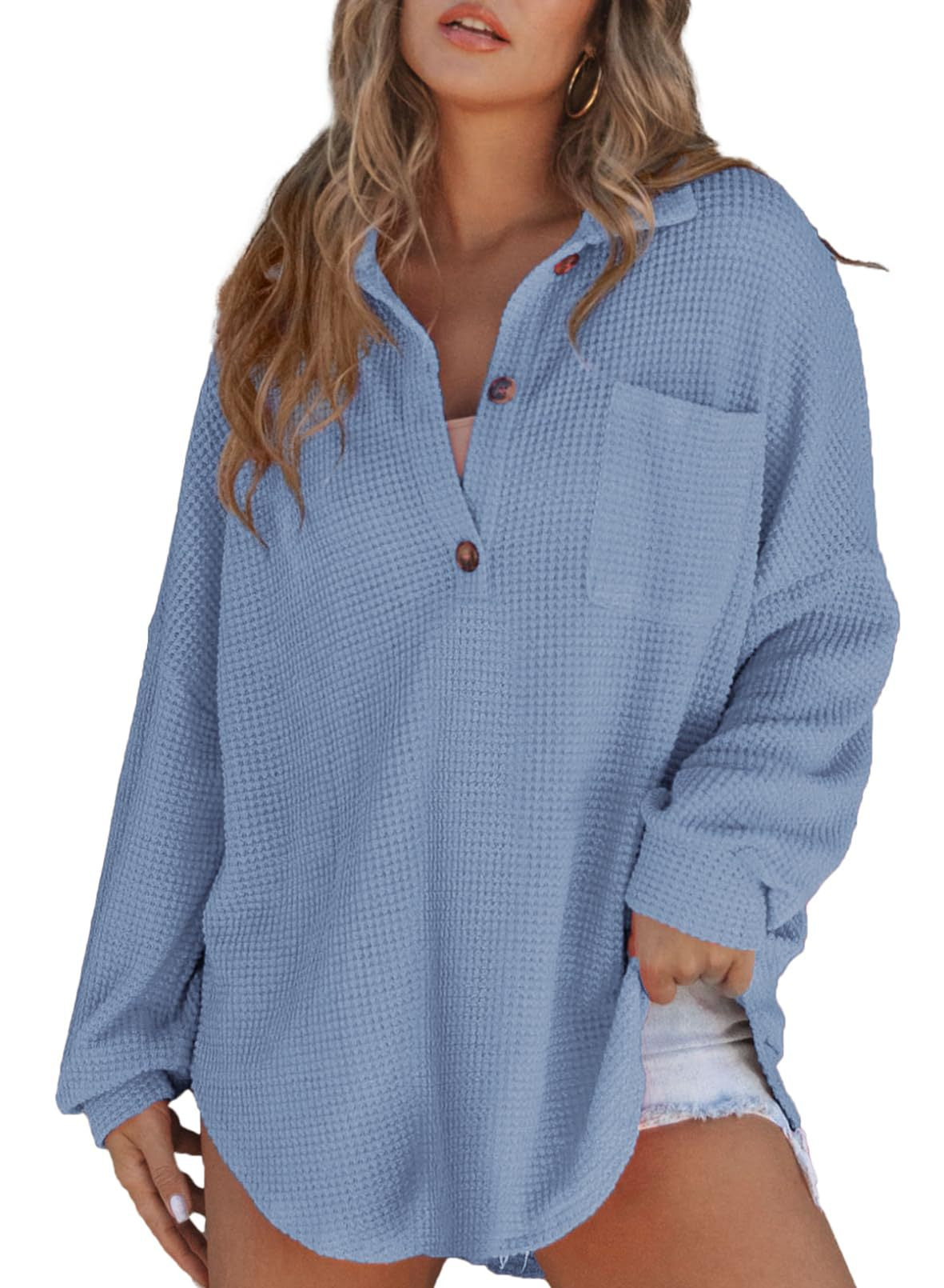 Women's Classy Comfortable Waffle Knit Waist Blouses