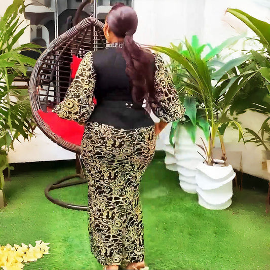 Women's Solid Color African Bronzing Rhinestone Printing Dresses