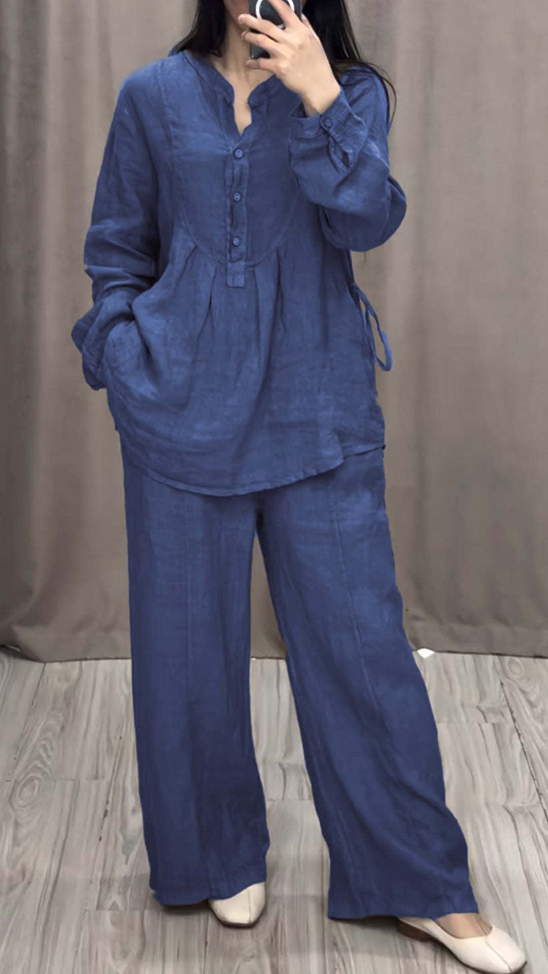 Cotton Linen Long Sleeve Half Pleating Wide Cardigans