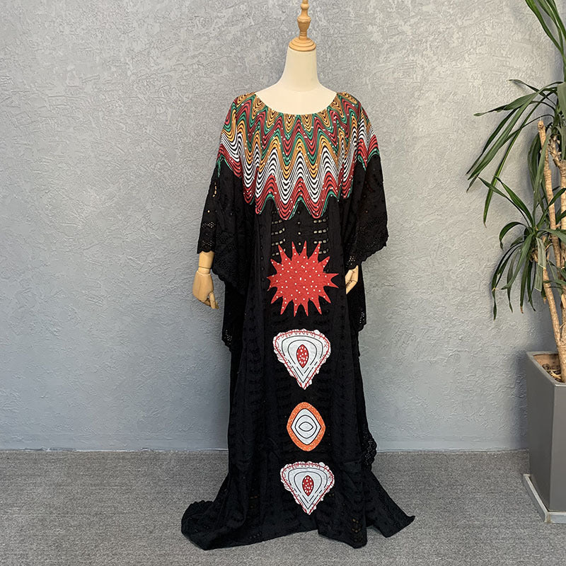 Women's African Cotton Hollow Embroidered Fashion Wear Dresses