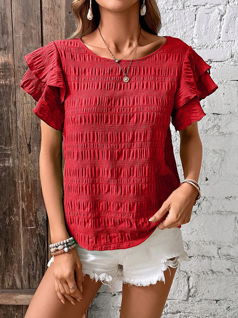 Women's Summer Ruffle Sleeve Round Neck Temperament Blouses