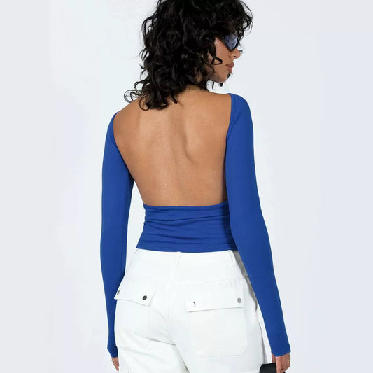 Women's Big Backless Long Sleeve American Sexy Blouses