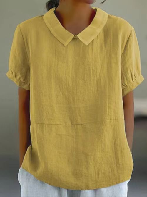Women's Loose Lapels Shirt Sleeve Cotton Shorts