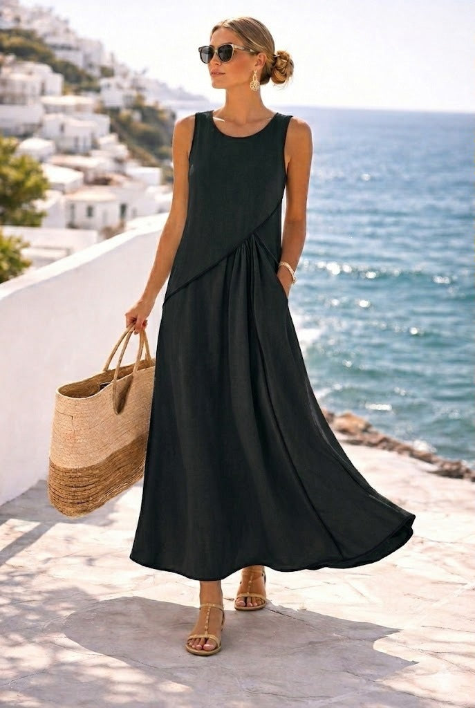 Women's Summer Mediterranean Vacation Style Contrast Color Binding Dress