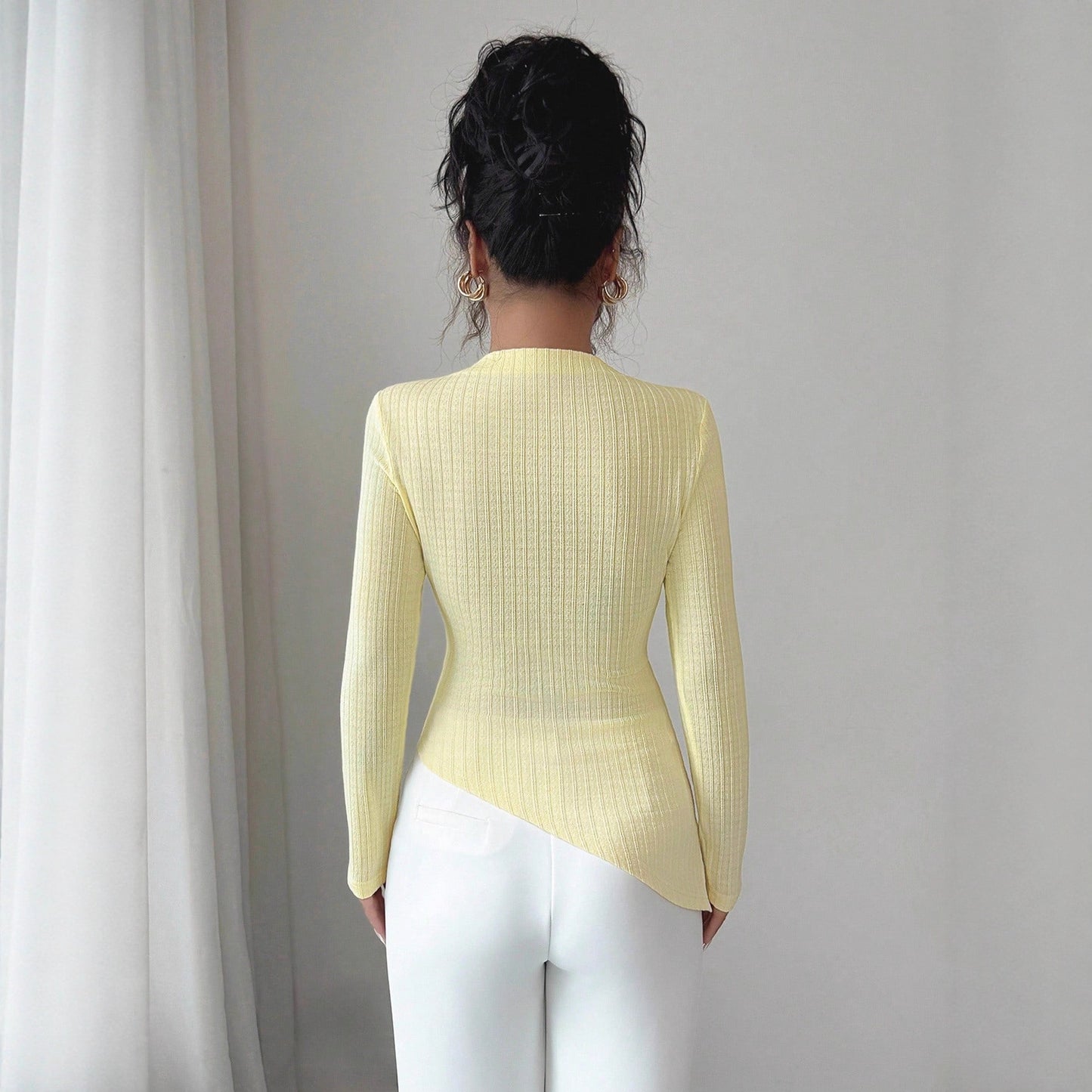 Women's Fashion Wear Long Sleeve Metal Buckle Tops