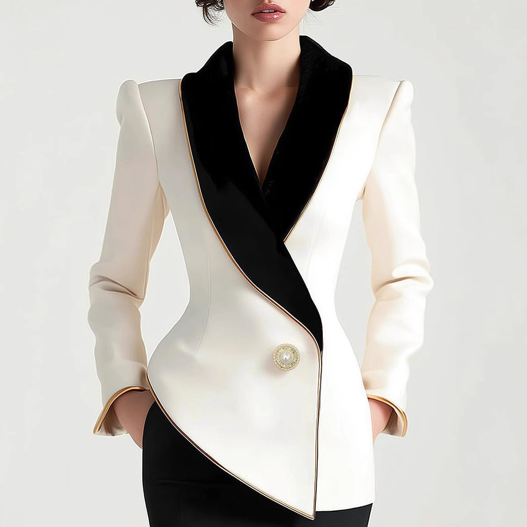Women's Fashionable Elegant Irregular Gold Edge Pearl Blazers