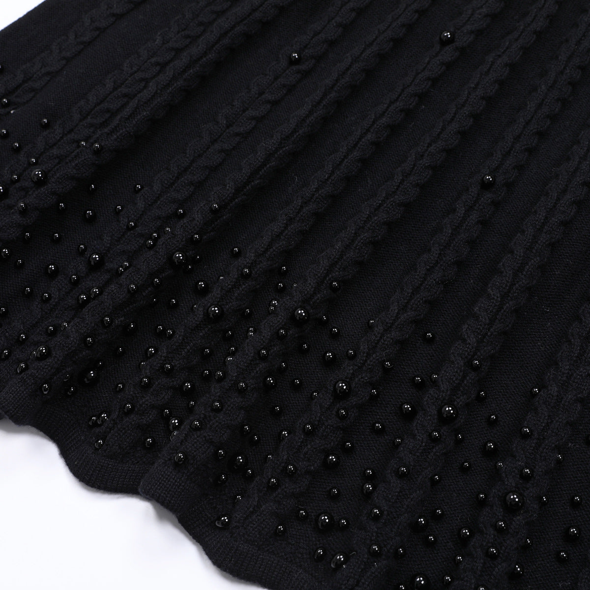 Wool Round Neck Nail Pearl Flared Dresses