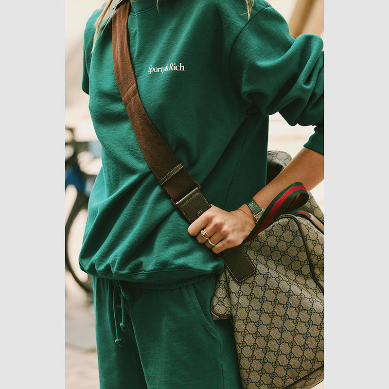 Women's American Niche Small Letter Print Green Sweaters