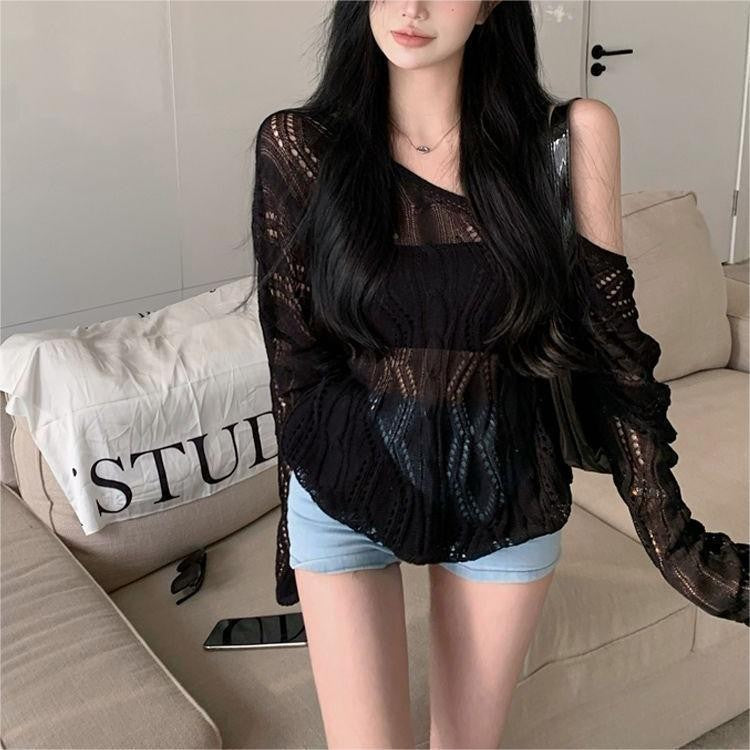 Women's Backless Knitted Long Sleeve Beach Sexy Style Tops