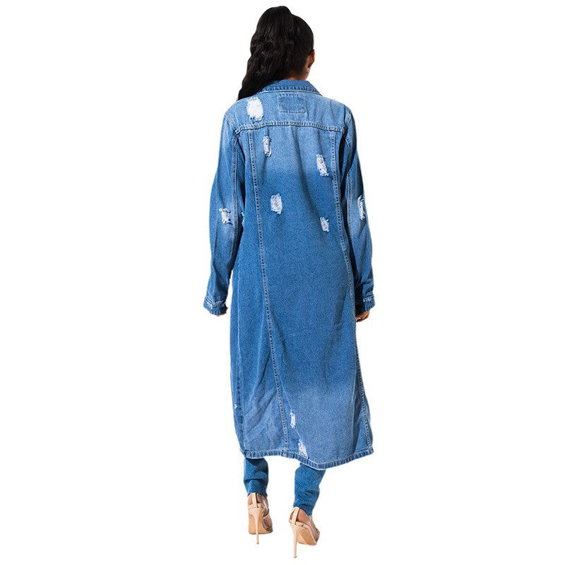 Women's Denim Trench For Spring Fashion Vintage Coats
