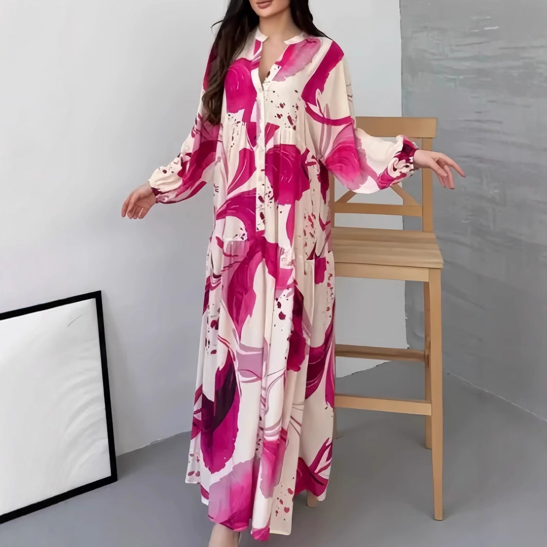 Printed Loose Casual Long Sleeves Temperament Dress
