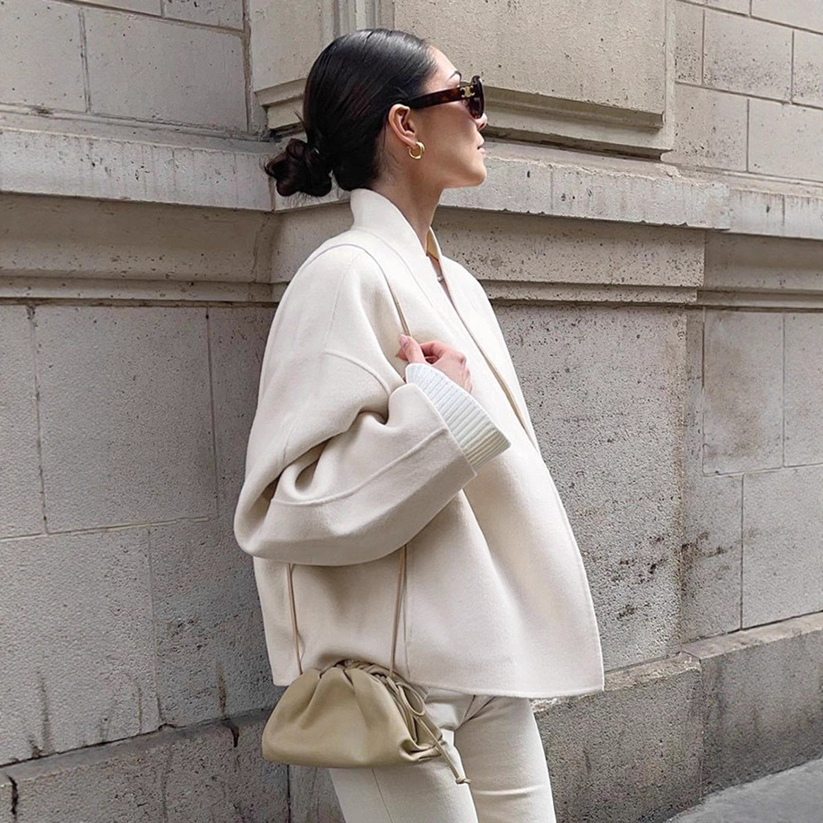 Women's French Fashion Apricot Woolen Design Loose Coats